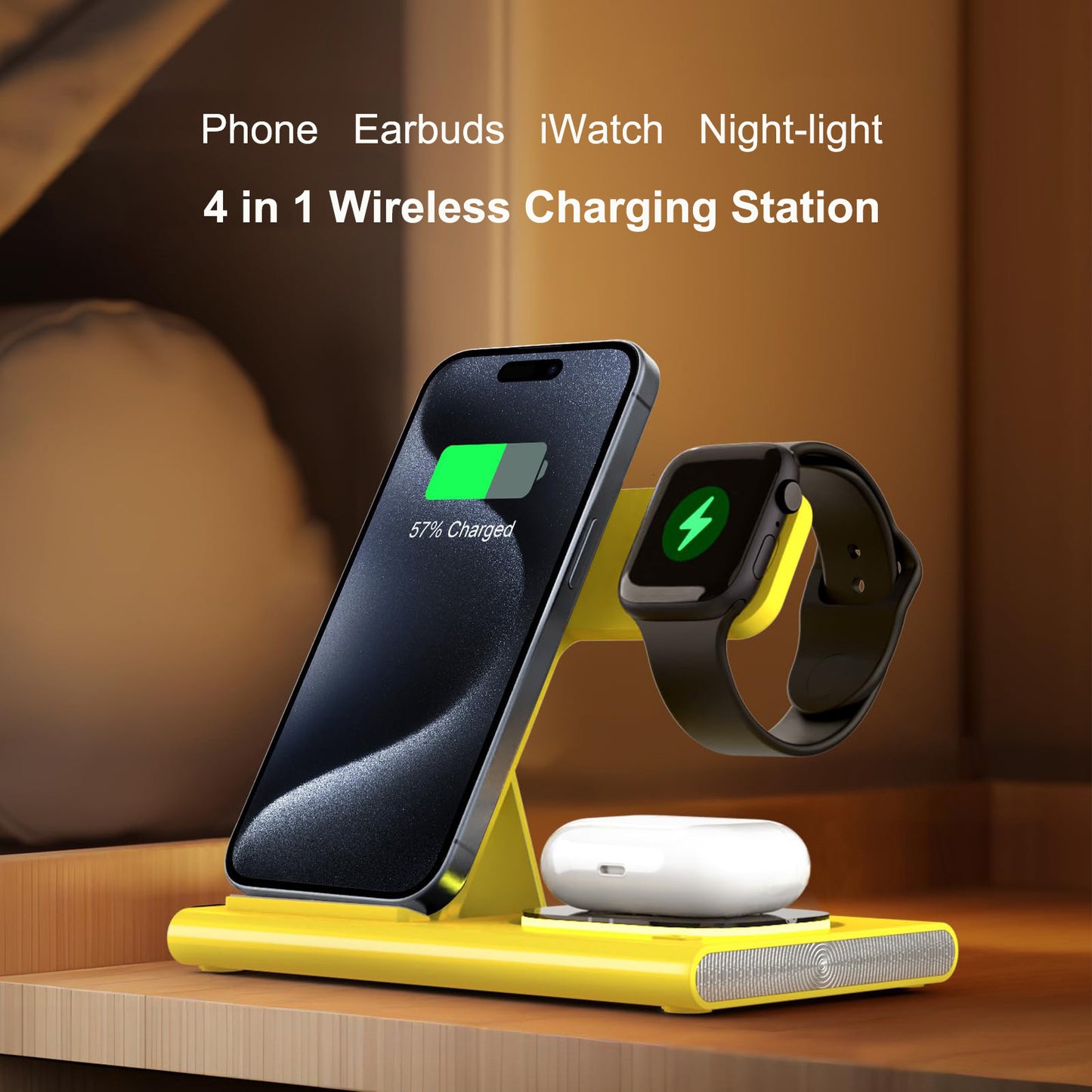 Wireless Charging Station 4-in-1 – Foldable Fast 15W Charger with LED Night Light for Apple Devices