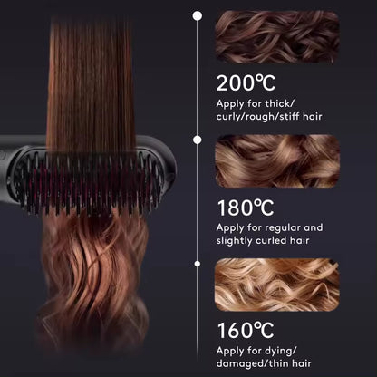 Cord-Free 2-in-1 Hair Straightener & Curler Brush – USB Charging, Fast Heating, Portable Design