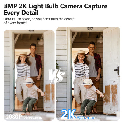 3MP HD Light Bulb Camera – 360° AI Motion Detection, WiFi Hidden Security Cam with E27 Plug