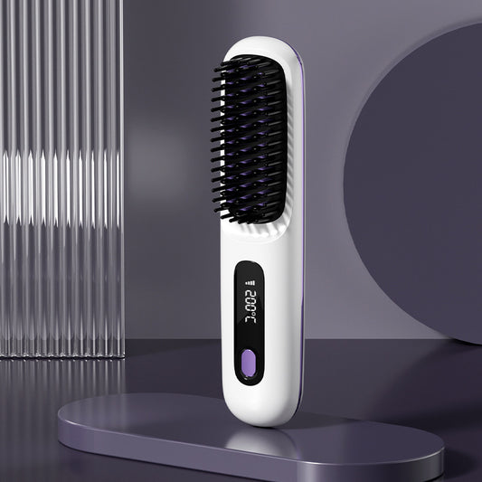 Cord-Free 2-in-1 Hair Straightener & Curler Brush – USB Charging, Fast Heating, Portable Design