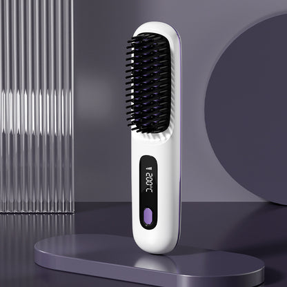 Cord-Free 2-in-1 Hair Straightener & Curler Brush – USB Charging, Fast Heating, Portable Design
