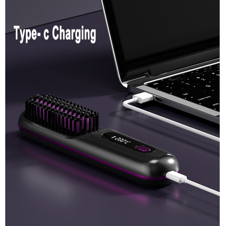 Cord-Free 2-in-1 Hair Straightener & Curler Brush – USB Charging, Fast Heating, Portable Design