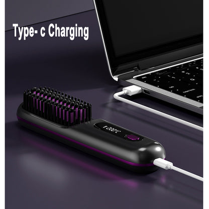 Cord-Free 2-in-1 Hair Straightener & Curler Brush – USB Charging, Fast Heating, Portable Design
