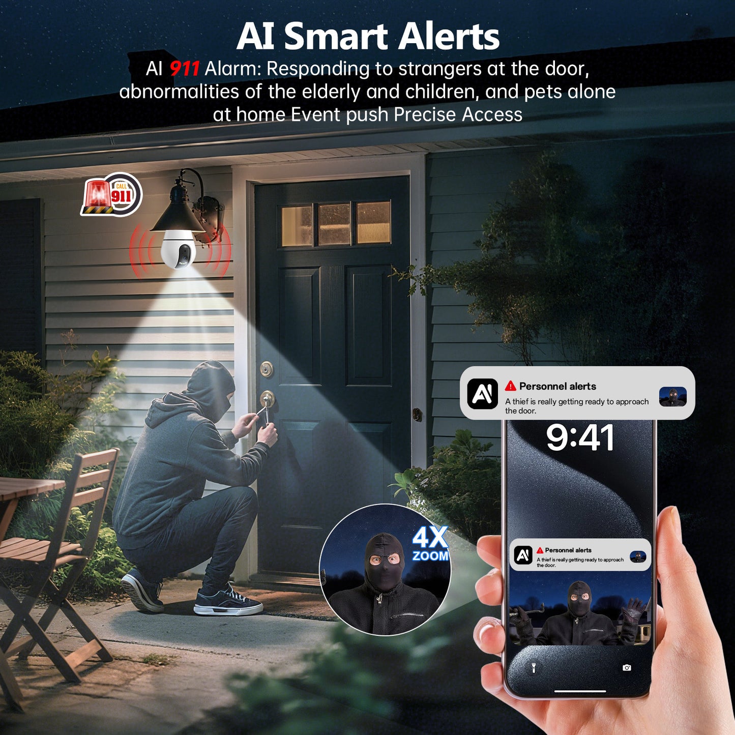 3MP HD Light Bulb Camera – 360° AI Motion Detection, WiFi Hidden Security Cam with E27 Plug
