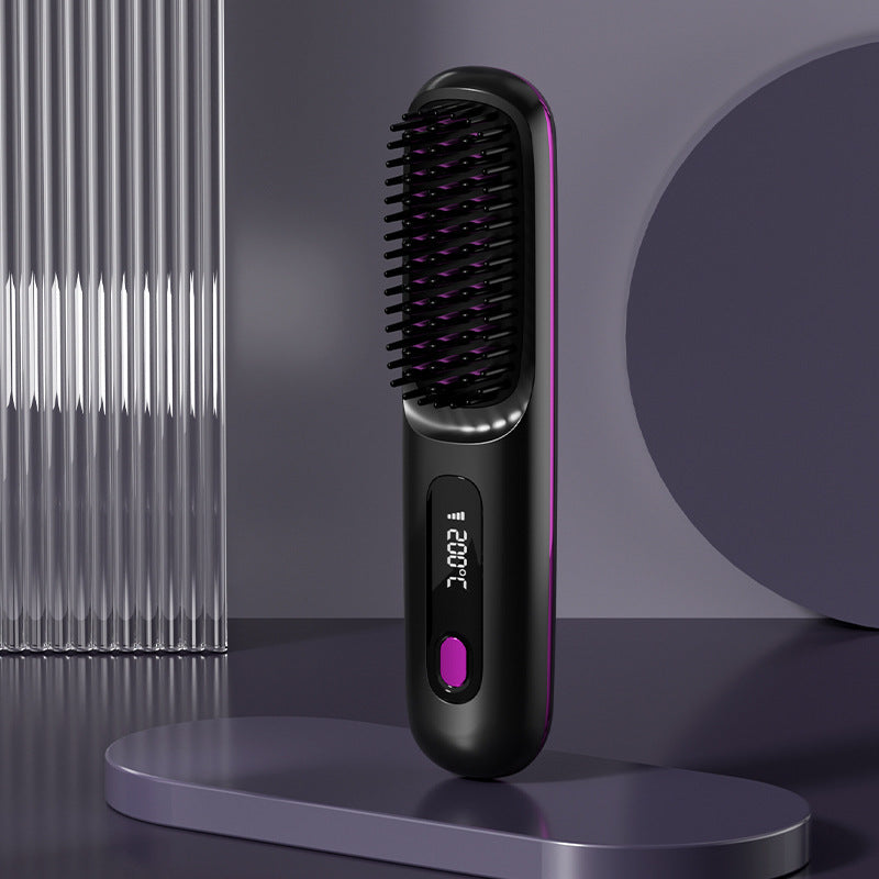 Cord-Free 2-in-1 Hair Straightener & Curler Brush – USB Charging, Fast Heating, Portable Design