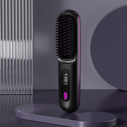 Cord-Free 2-in-1 Hair Straightener & Curler Brush – USB Charging, Fast Heating, Portable Design
