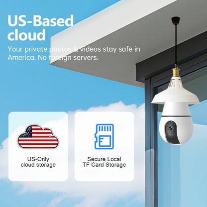 3MP HD Light Bulb Camera – 360° AI Motion Detection, WiFi Hidden Security Cam with E27 Plug