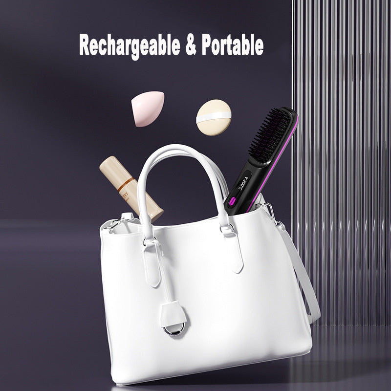 Cord-Free 2-in-1 Hair Straightener & Curler Brush – USB Charging, Fast Heating, Portable Design
