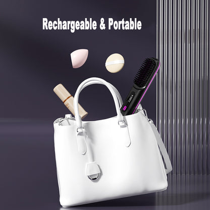 Cord-Free 2-in-1 Hair Straightener & Curler Brush – USB Charging, Fast Heating, Portable Design