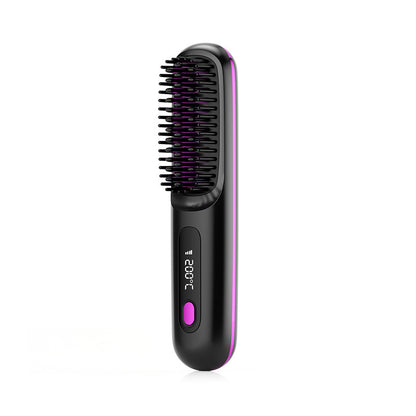 Cord-Free 2-in-1 Hair Straightener & Curler Brush – USB Charging, Fast Heating, Portable Design