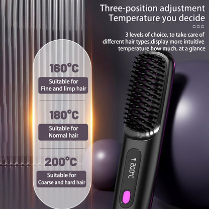 Cord-Free 2-in-1 Hair Straightener & Curler Brush – USB Charging, Fast Heating, Portable Design